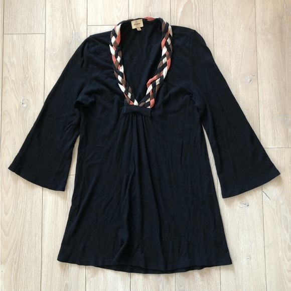 Vintage Ella Moss Braid Detailed Neck Bell Sleeve Top in Black Size S - Picture 1 of 9